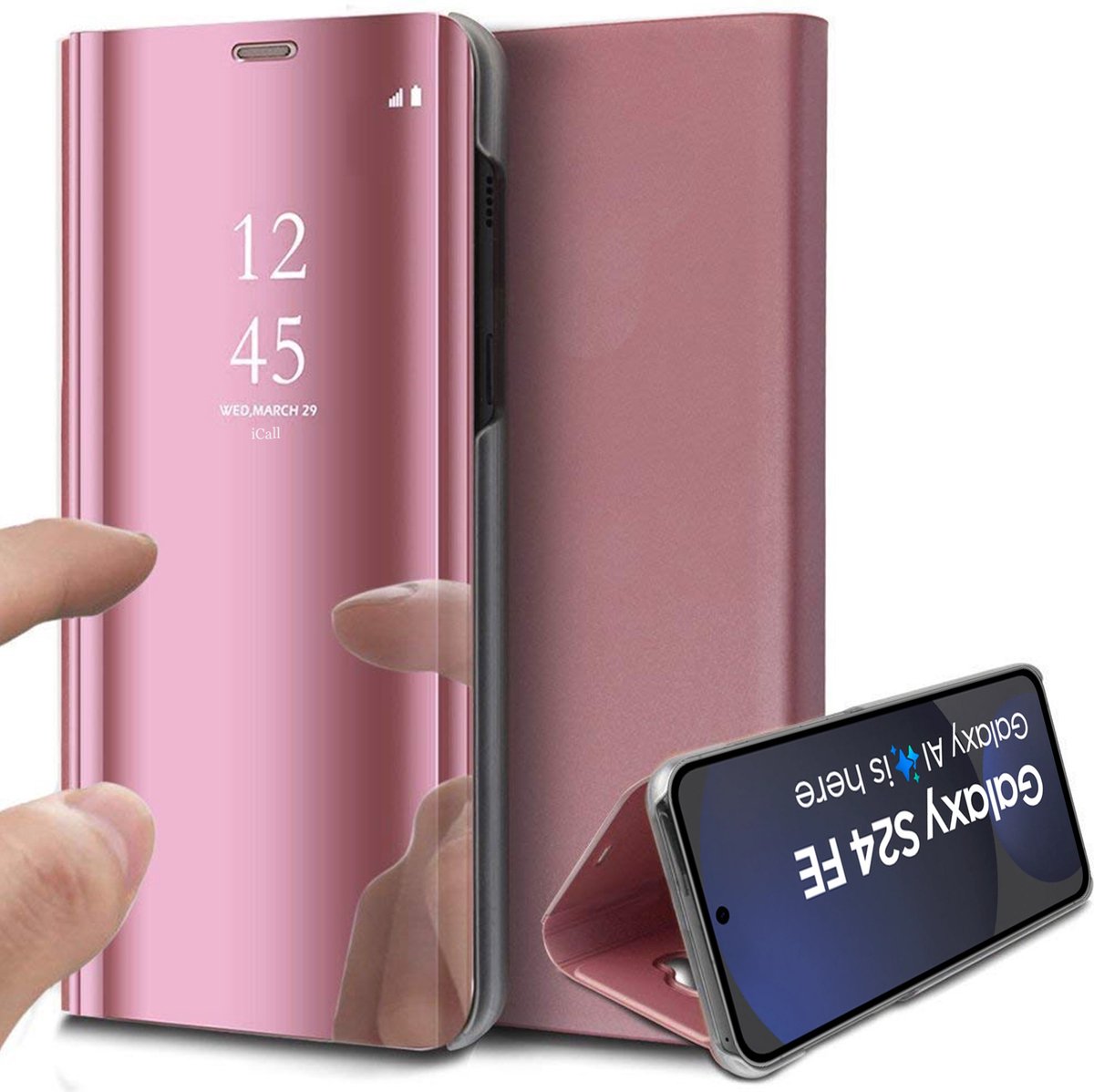 Hoesje geschikt voor Samsung Galaxy S24 FE - Spiegel Book Case Rosegoud