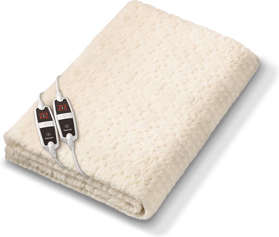 Beurer UB 56 Teddy Double Elektrische deken - Onderdeken - 2-Persoons: 150 x 160 cm - 4 Warmtestanden - 2 Zones - 2 Schakelaars - Automatische uitschakeling - Teddy/fleece - Machinewasbaar - 5 Jaar garantie - Wit