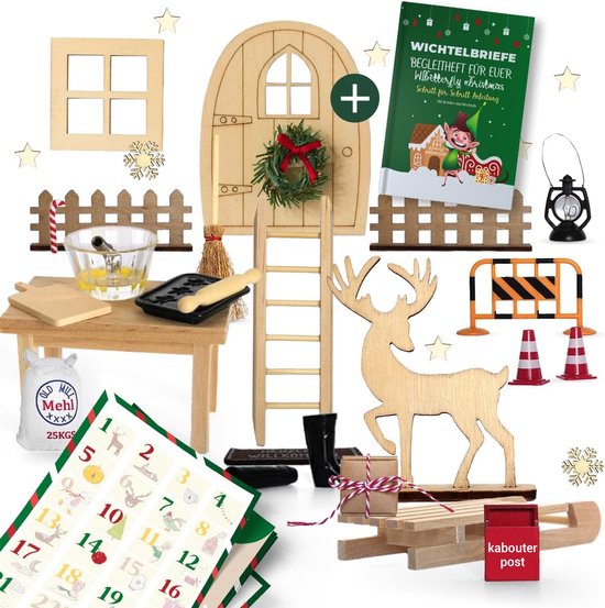 Wichteldeur Set - Compleet Wichtel Accessoire Kerstmis - Wichtelbrieven & Knutselvoorbeelden - Wichtel Set Kerst Compleet - Wichtel Bouwplaats Set - Wichteldeur Accessoires Kerstwichtel Milula