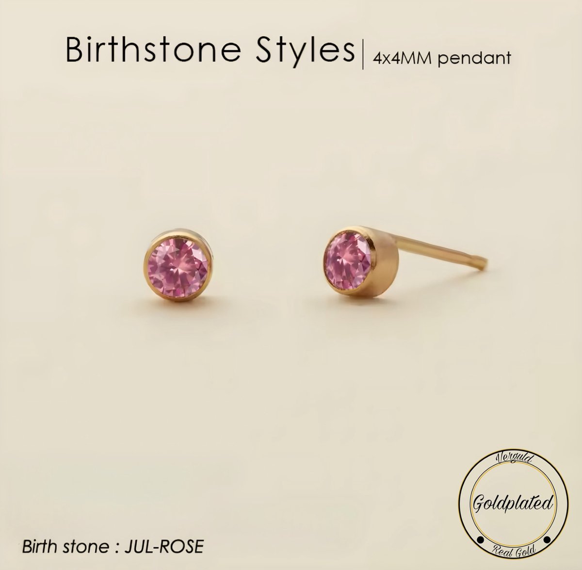 Borasi Birthstone Oorbellen Juli | Goldplated | Roze | Dames Sieraden |