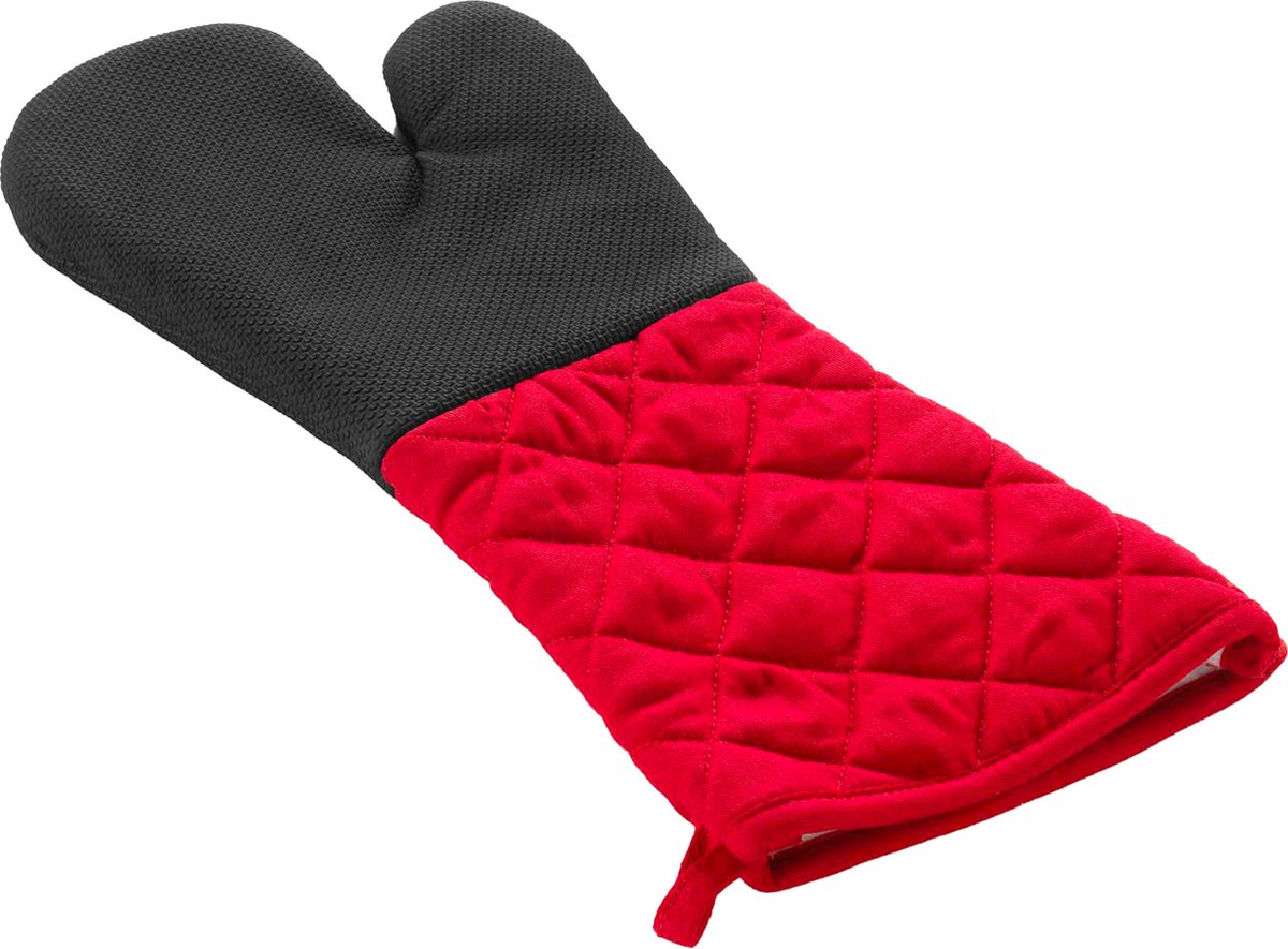 Wicotex - Ovenhandschoen - Ovenwanten Kleur Rood Zwart 40x18cm - Hittebestendig - Antislip met Silicone