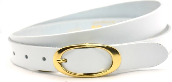 Ceinture femme étroite Cuir - Wit - boucle dorée - Taille de ceinture 85 - Longueur totale 100 cm