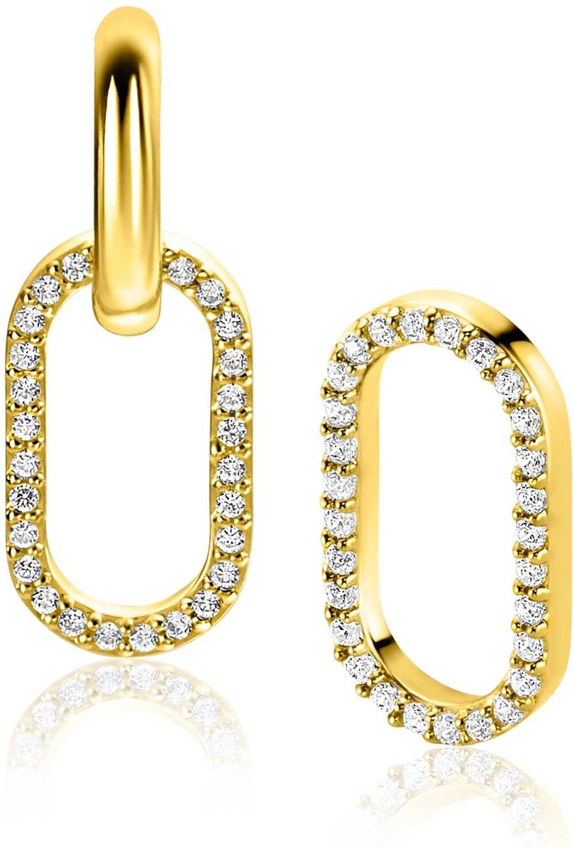 Zinzi Gold Plated Zilveren Oorbedels Ovaal met Zirkonia's 15mm - ZICH2444 (zonder oorringen)