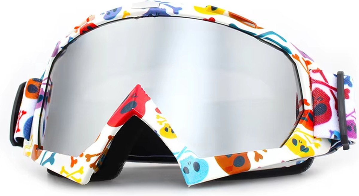 Skibril - Snowboardbril - Crossbril - Skulls - Zilver Spiegel