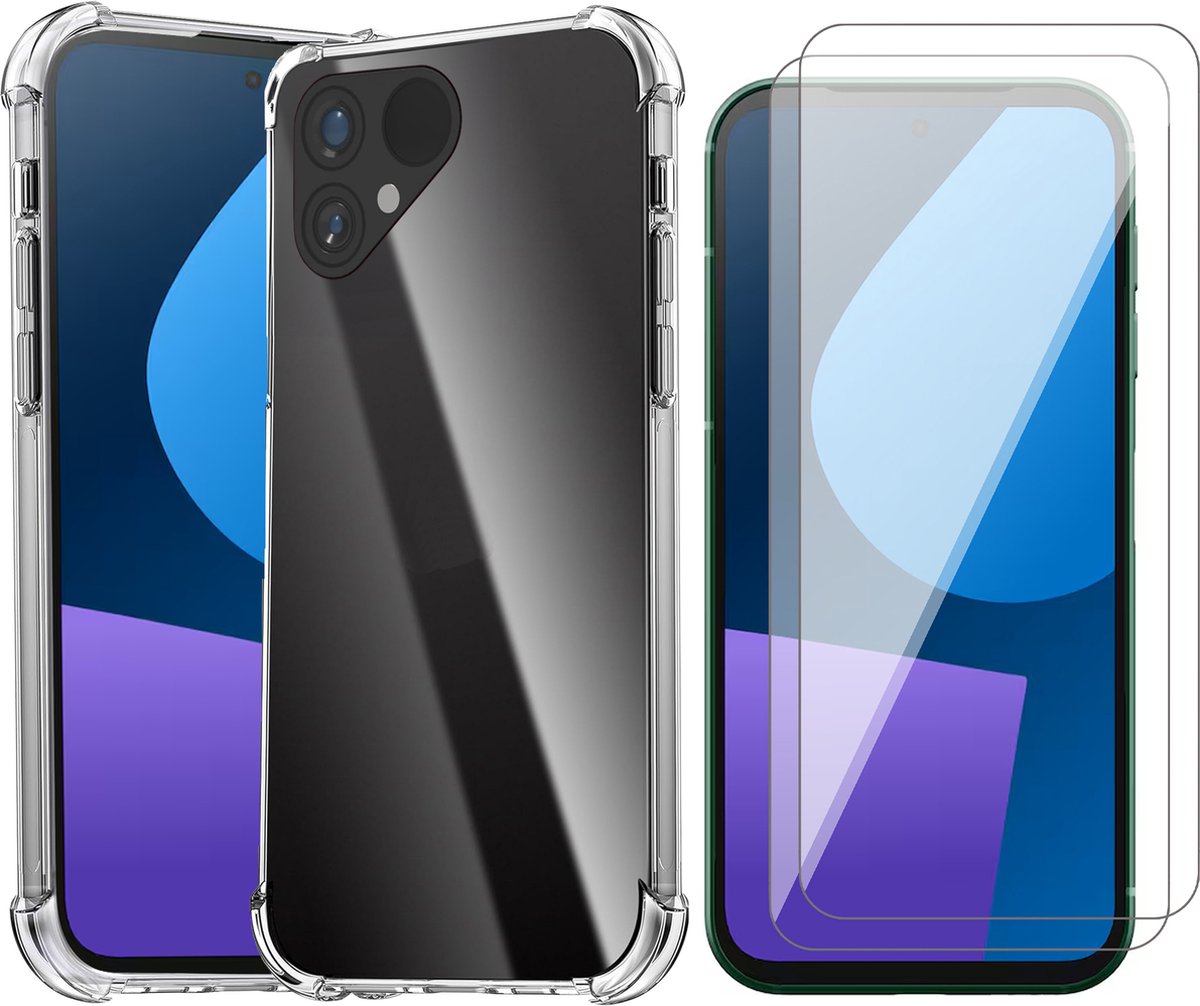 Hoesje geschikt voor Fairphone 5 - 2x Screenprotector Glas - Shockproof Transparant