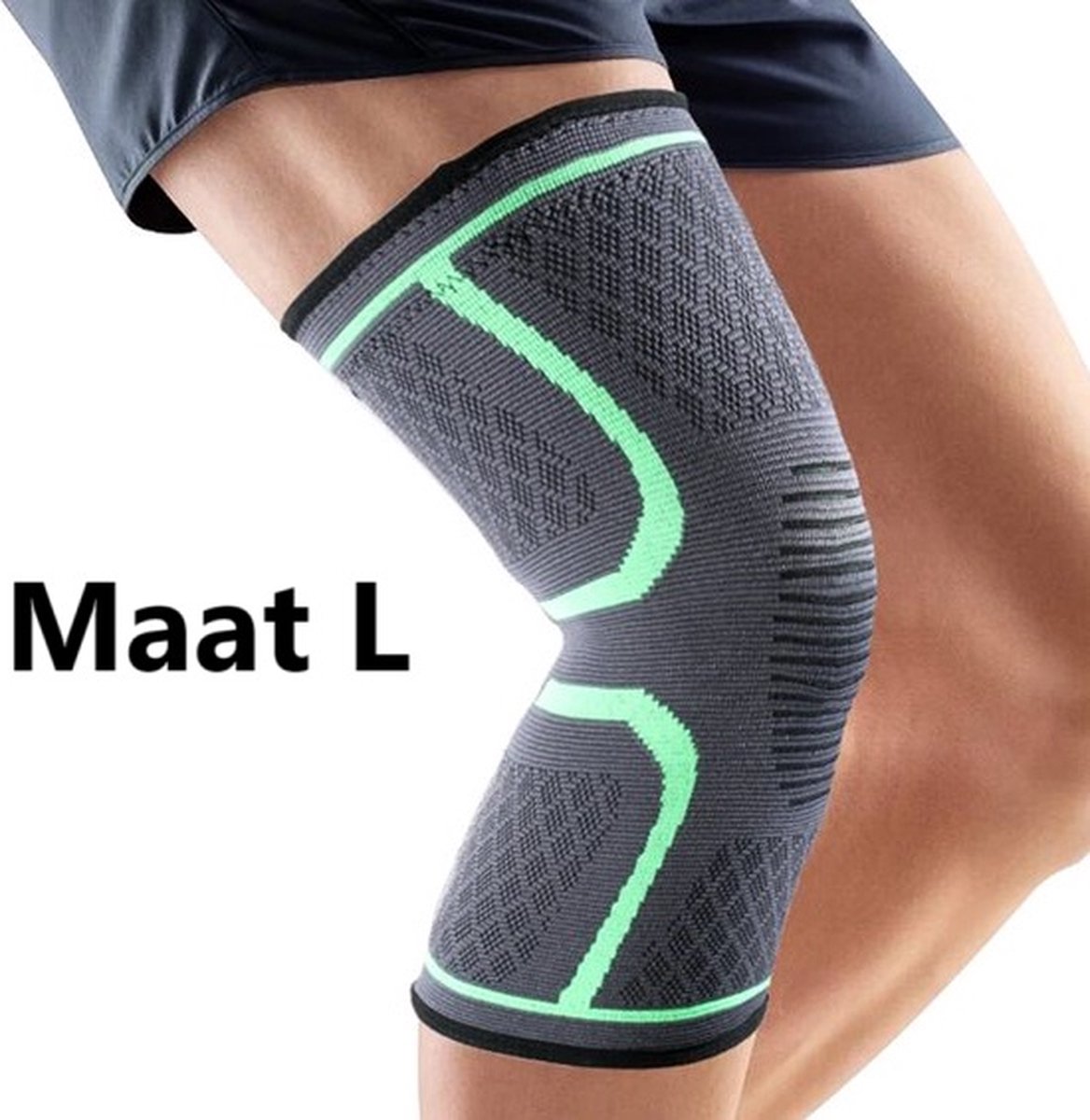 Sport Knie Sleeve L – Elastische Knieband – Stabiliteit & Flexibele Pasvorm – Voor Hardlopen, Fitness & Training – Zwart/Groen (1 Stuk)