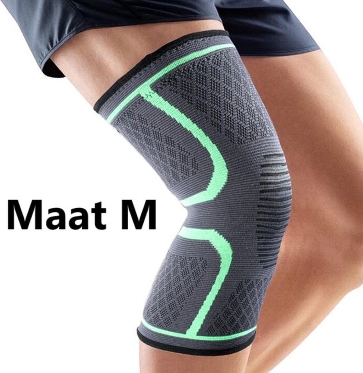 Sport Knie Sleeve M – Elastische Knieband – Stabiliteit & Flexibele Pasvorm – Voor Hardlopen, Fitness & Training – Zwart/Groen (1 Stuk)