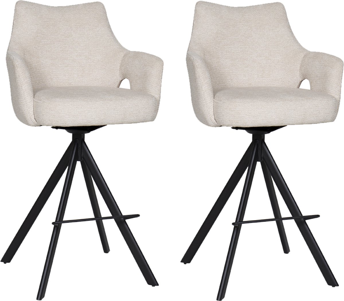 BukkitBow Luxe Moderne Barkrukken - Set van 2 Stuks - Draaibare Zitting - met Voetensteun - Aragon Stof - met Metalen Onderstel - Beige
