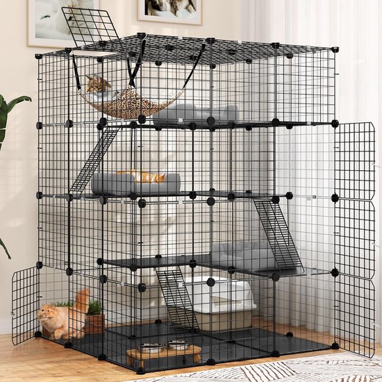 Foto: Kattenren met 4 niveaus grote kattenkooi met hangmat verwijderbare metaal draadkooi binnen kennel voor kleine dieren omheining voor 1 4 katten diy huisdier cage box