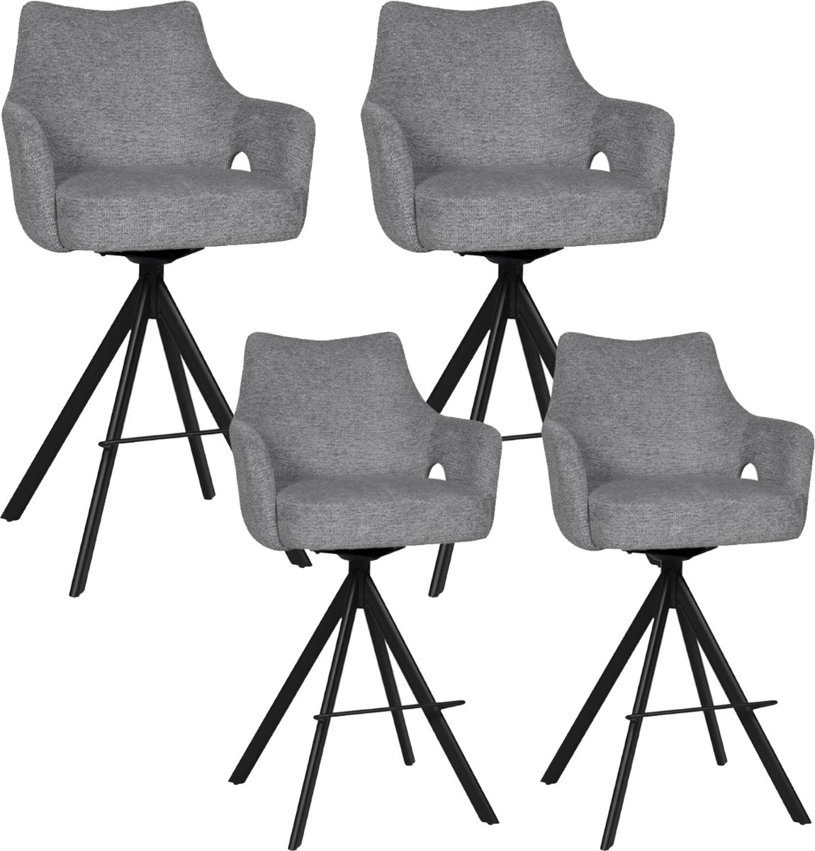 BukkitBow Luxe Moderne Barkrukken - Set van 4 Stuks - Draaibare Zitting - met Voetensteun - Aragon Stof - met Metalen Onderstel - Grijs