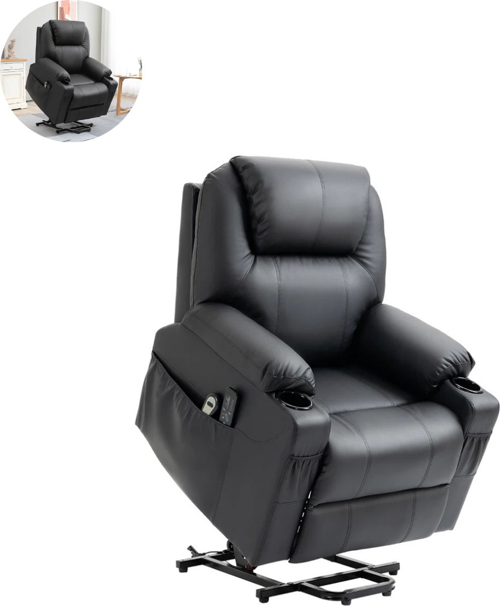 Massagestoel - Relaxfauteuil - Zetel - Sta op stoel elektrisch - Stof - 1 persoons - Met armleuning - Zeer comfortabel - Elektrisch - Zwart