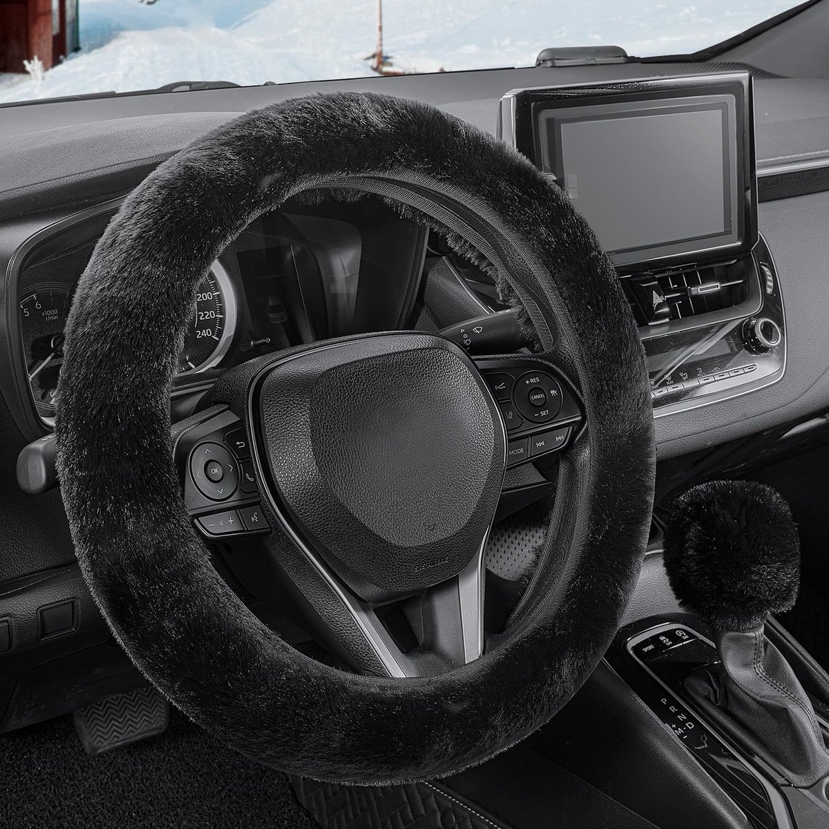 Stuurhoes Auto - Stuurhoes Set - Winterstuurhoes - Zachte Pluche Stuurhoes - Premium Zachte Korte Pluche Winter Auto Stuurhoes - Universele 38 Cm - Antislip - Warm - Winterautoaccessoires - Zwart – foto 3
