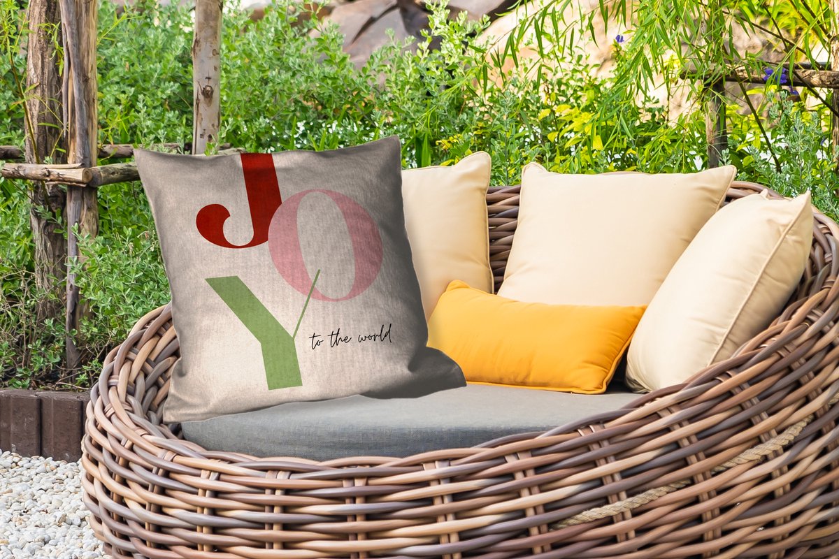 Sierkussen Buiten - Quotes - Joy - Kerst - Feestdagen - 60x60 cm - Weerbestendig
