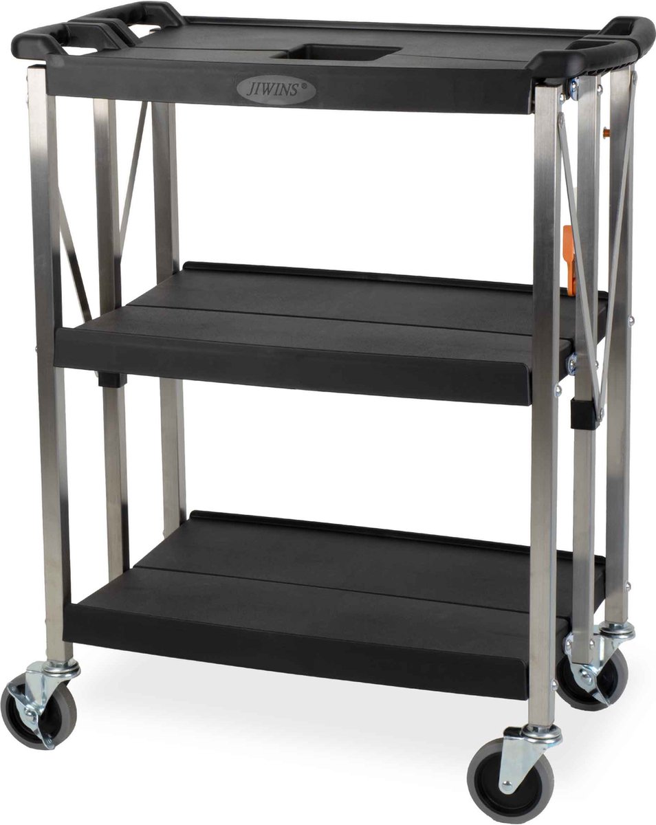 HCB® - Professionele Horeca Serveerwagen op wieltjes - inklapbaar - 3 lagen - Inklapbare keukentrolley - Roltafel - 15 kg - 5896