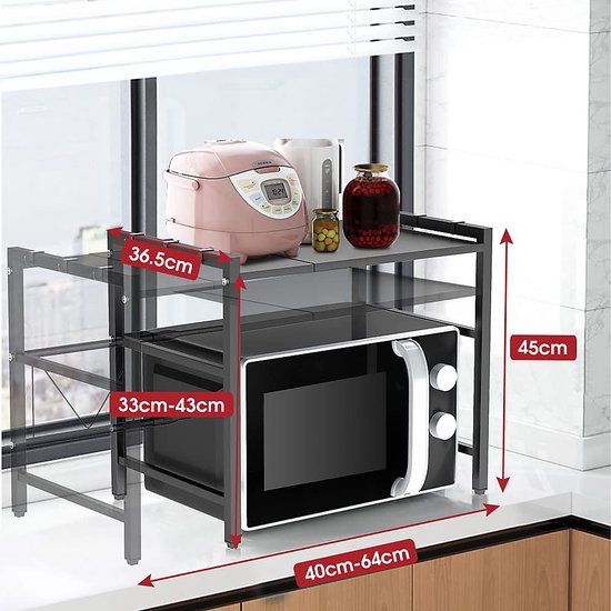 Nordivar - Uitbreidbaar 2-traps magnetronrek voor in de keuken