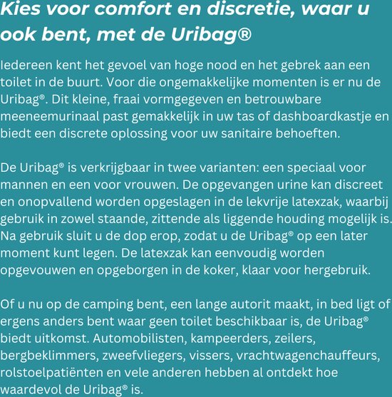 Uribag - Opvouwbaar urinaal voor vrouwen - plastuit - plaszak