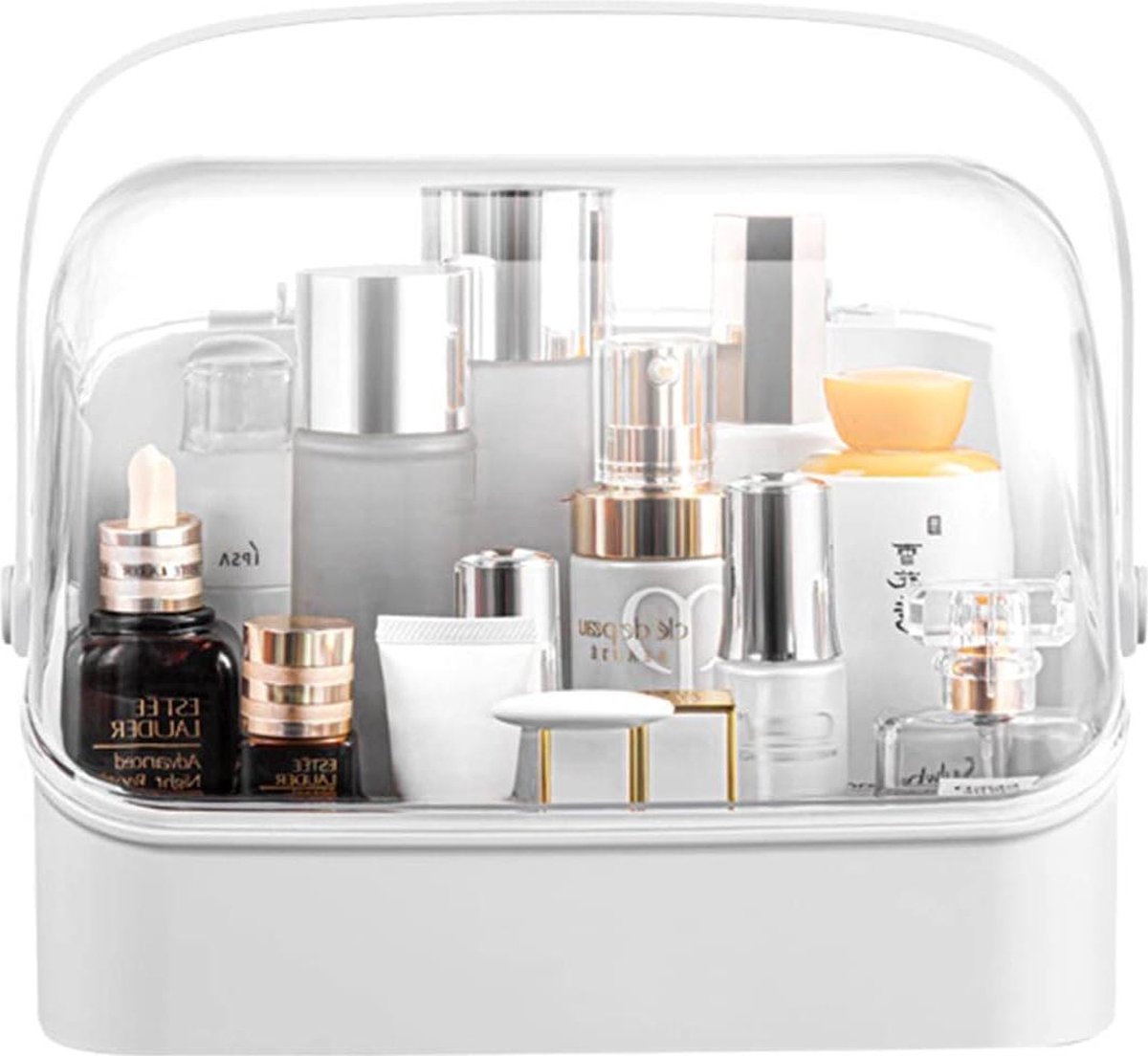 Waterproof Dustproof Skin Care Cosmetic Storage Box with Clear Flip Lid for Dresser Bathroom