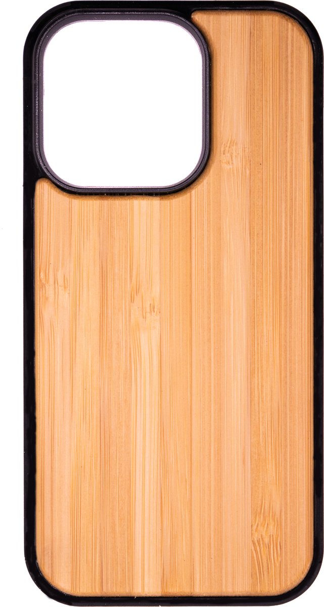 Houten Telefoonhoes Geschikt Voor Iphone 15 PRO - Houten Telefoonhoes - Houten Case - Bamboo Hout - Zwart - Beschermende Bumper