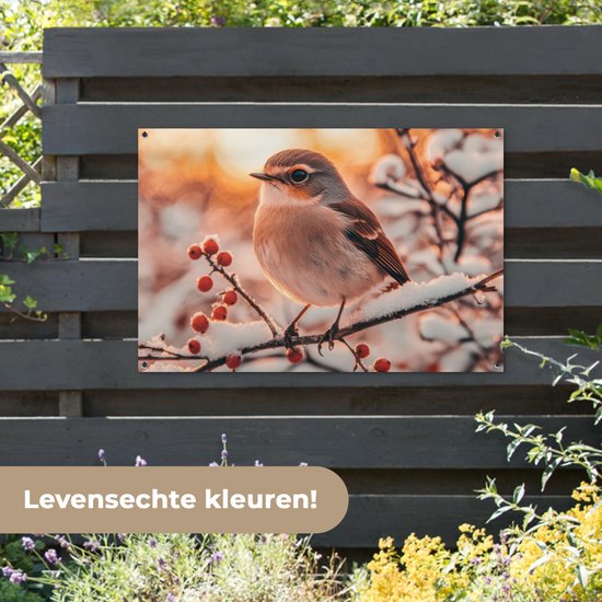 Affiche de jardin - Toile de jardin - Posters de jardin extérieur - Vogel - Branche - Hiver - Animaux - Neige - 120x80 cm - Jardin