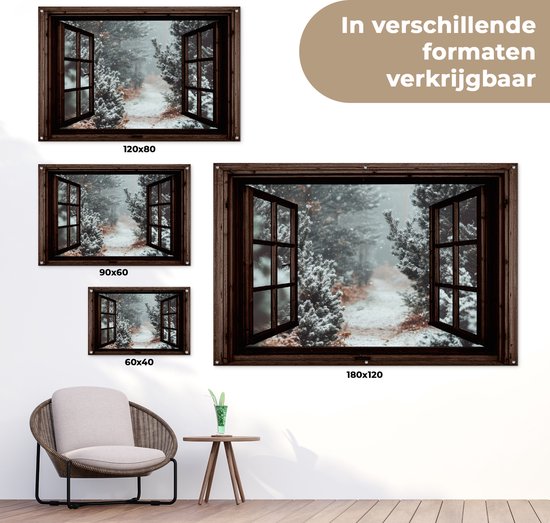 Affiche de jardin Forêt - Hiver - Arbres - Nature - Chemin - Vue - 120x80 cm - Toile de jardin - Affiche extérieure