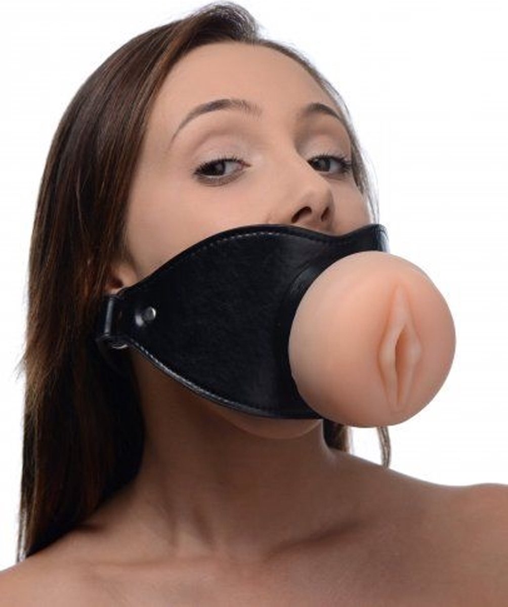 Goedkoopste Verstelbare siliconen mond gag vagina - Realistische pussy face - Open Mond plug - Deepthroat - BDSM