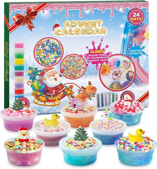 Calendrier De L'Avent 2024 – Kit DIY Slime 24 Jours – Compte à Rebours De Noël – Sacs Surprises – Slime Non Toxique – Cadeau Enfant Fille Garçon