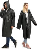 Regenjas - Eva Capuchon Poncho - 1 Stuk - Lang Model - Hoed Met Trekkoord - Unisex - Waterdicht - Lichtgewicht - Fietsponcho - Regenponcho - Regenpak - Jas - One Size - Zwart