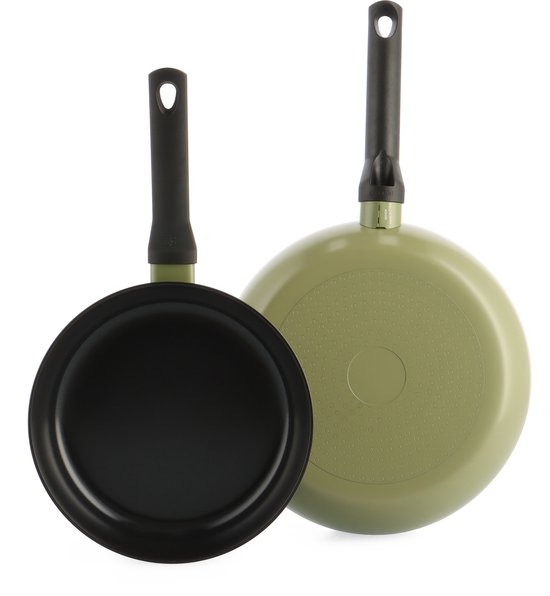BK Enjoy Koekenpannenset 2-delig – PFAS-vrije antikleeflaag – Pannenset inductie – Keramische pan – Ovenbestendig tot 160°C – Koudgrepen – Olijfgroen