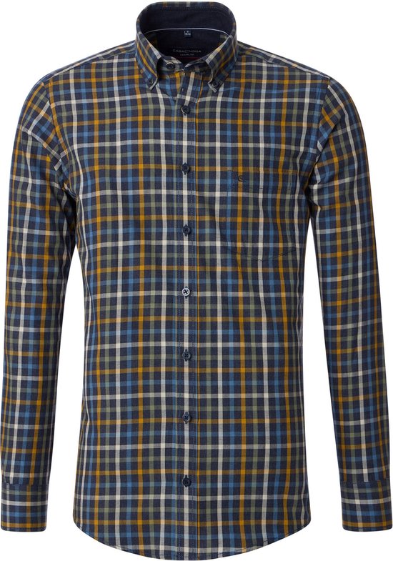Casa Moda Heren Shirt met korte mouwen Casual Fit, Blauw/Oranje Print, L Casa Moda Heren Shirt met korte mouwen Casual Fit, Blauw/Oranje Print, L
