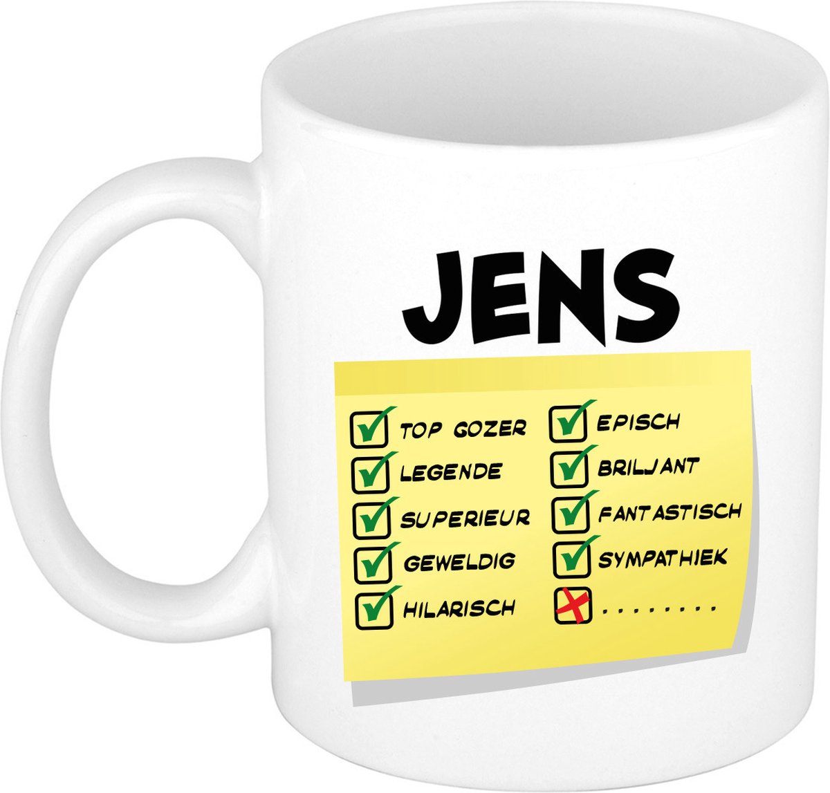 Bellatio Decorations Naam mok Jens - wit - top gozer - keramiek - 300 ml - cadeau collega beker