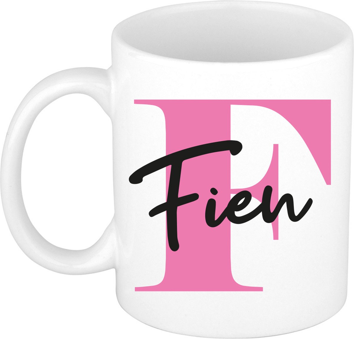 Bellatio Decorations Naam mok Fien - roze - wit - keramiek - 300 ml - cadeau beker