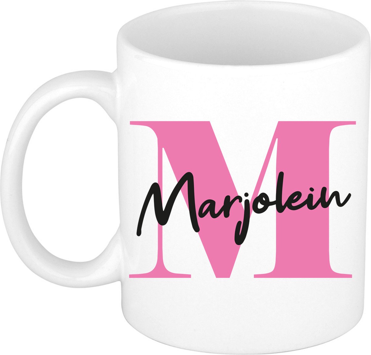 Bellatio Decorations Naam mok Marjolein - roze - wit - keramiek - 300 ml - cadeau beker