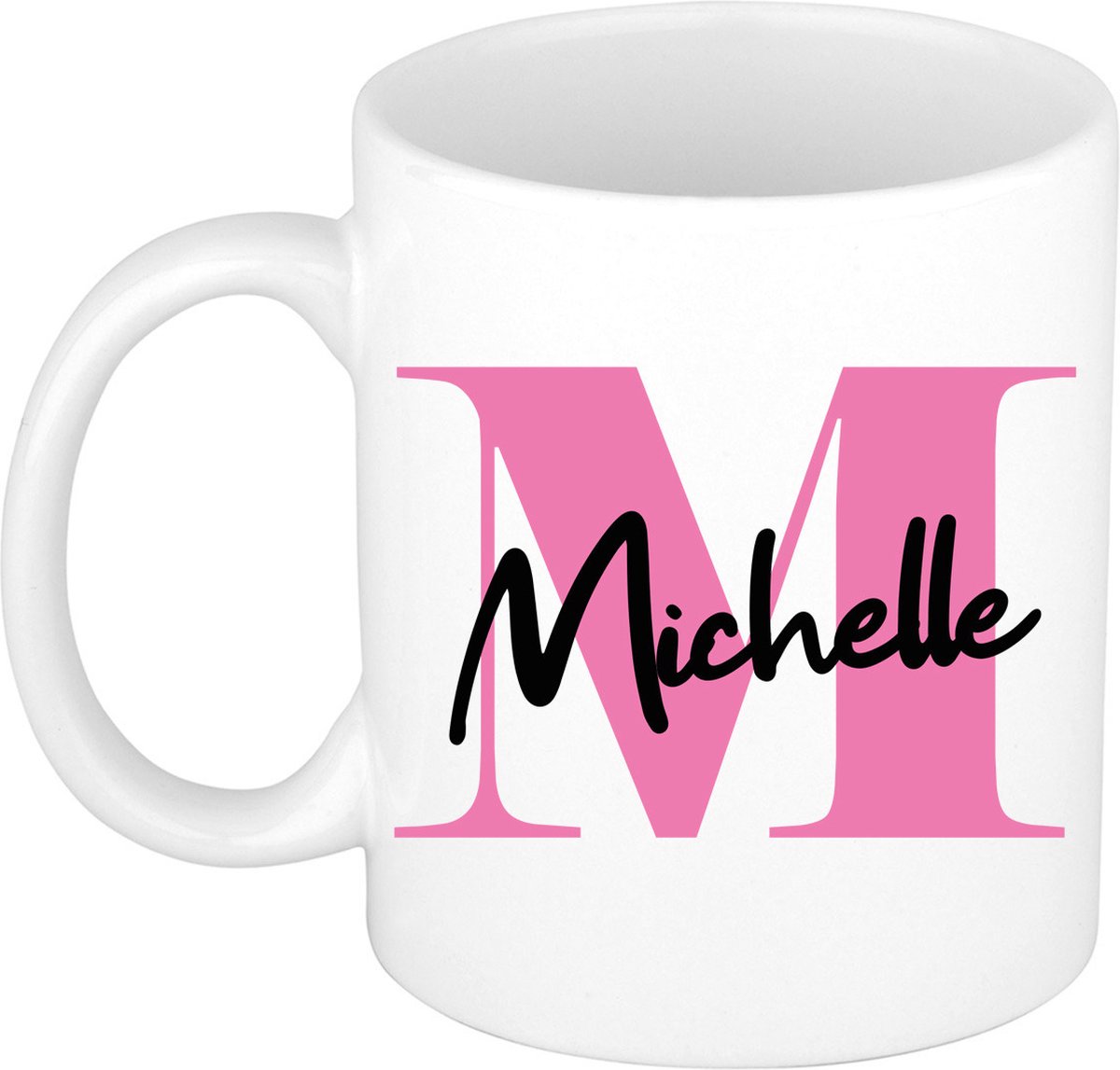 Bellatio Decorations Naam mok Michelle - roze - wit - keramiek - 300 ml - cadeau beker