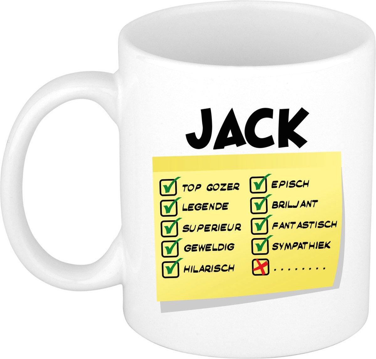 Bellatio Decorations Naam mok Jack - wit - top gozer - keramiek - 300 ml - cadeau collega beker