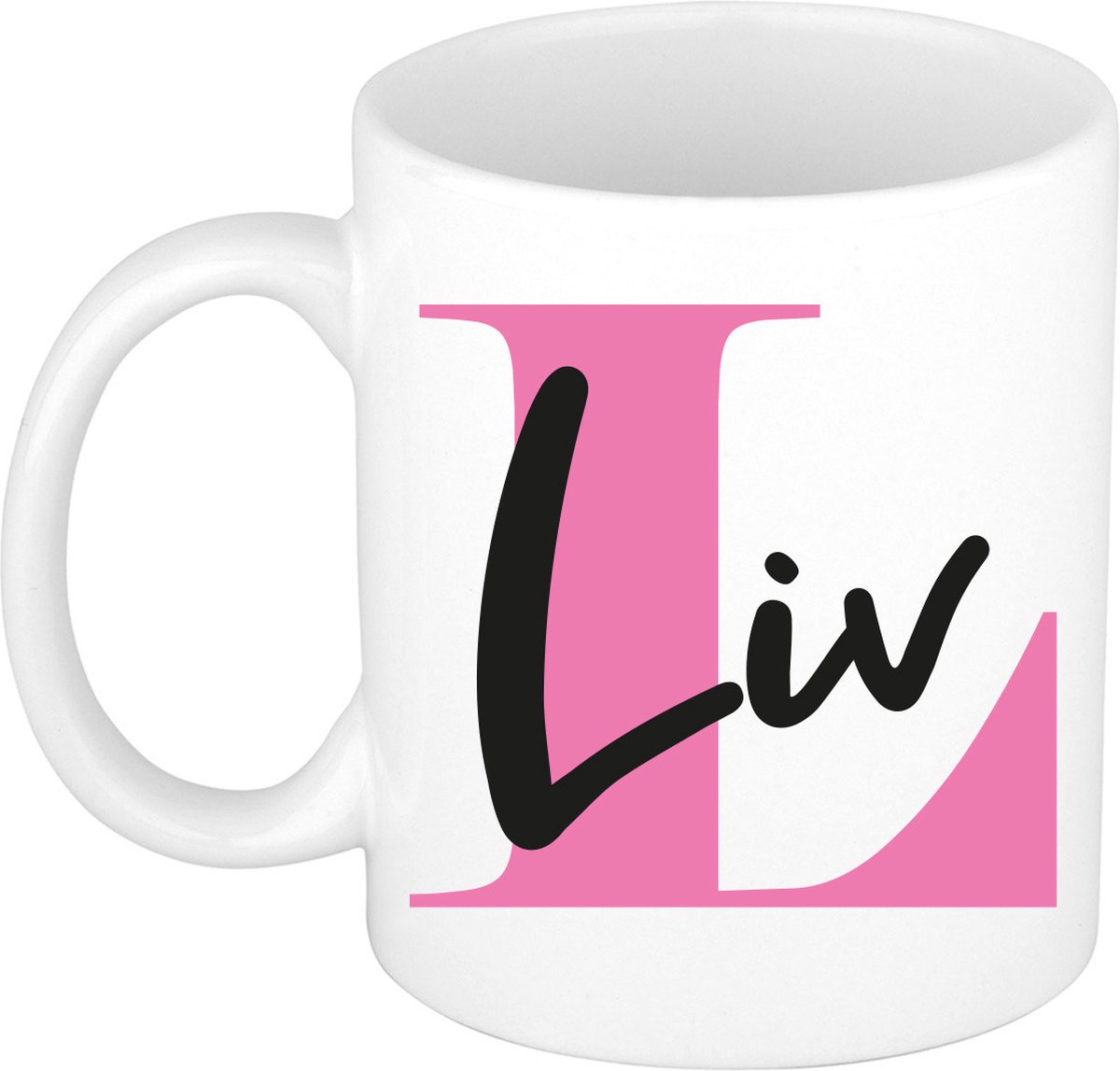 Bellatio Decorations Naam mok Liv - roze - wit - keramiek - 300 ml - cadeau beker