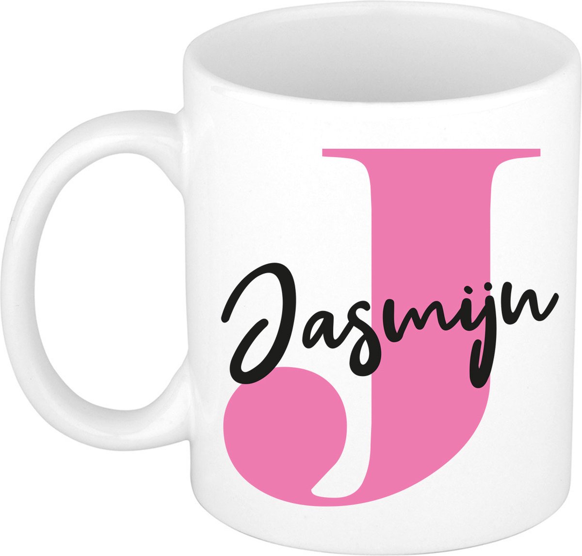 Bellatio Decorations Naam mok Jasmijn - roze - wit - keramiek - 300 ml - cadeau beker
