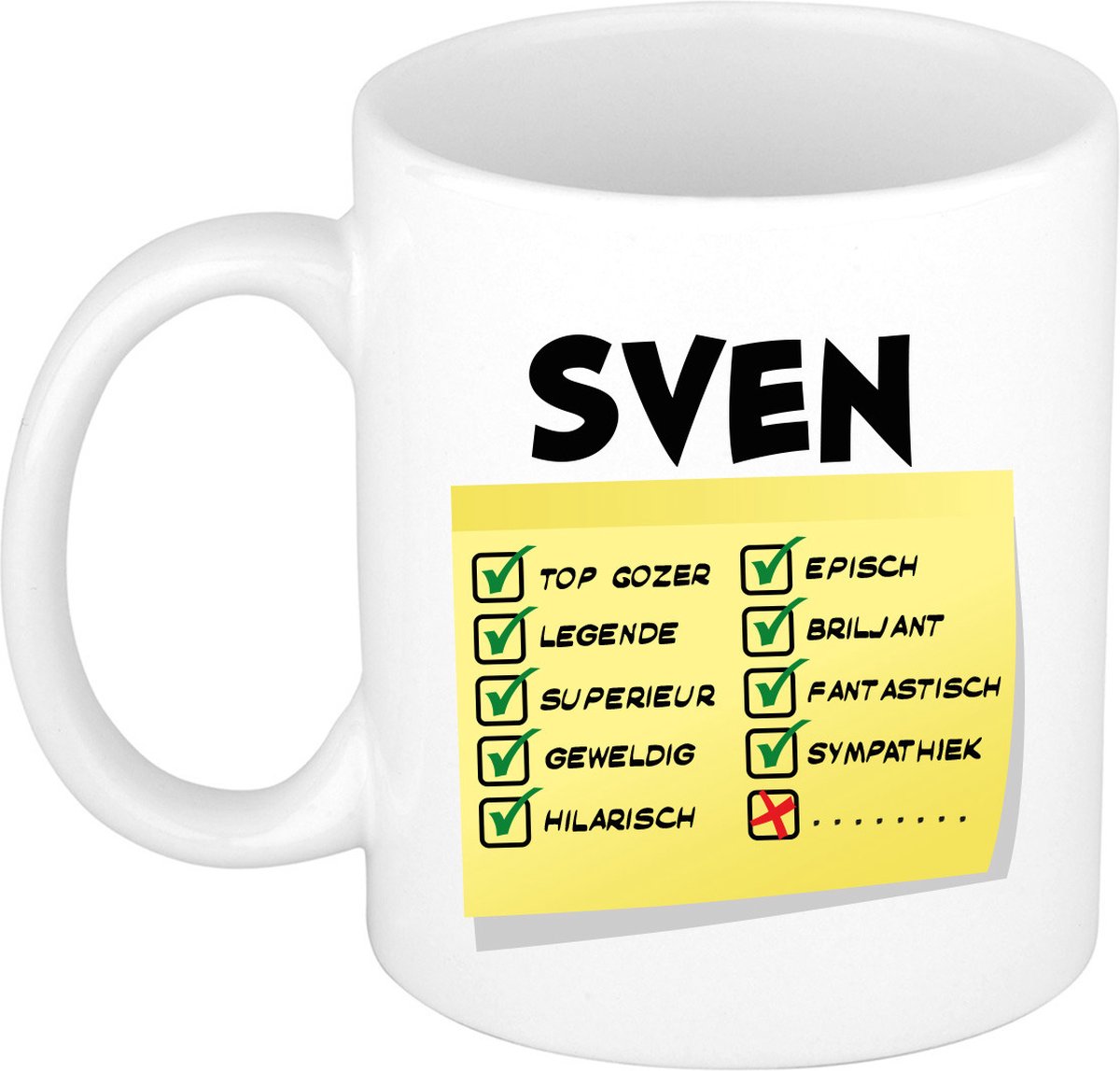 Bellatio Decorations Naam mok Sven - wit - top gozer - keramiek - 300 ml - cadeau collega beker