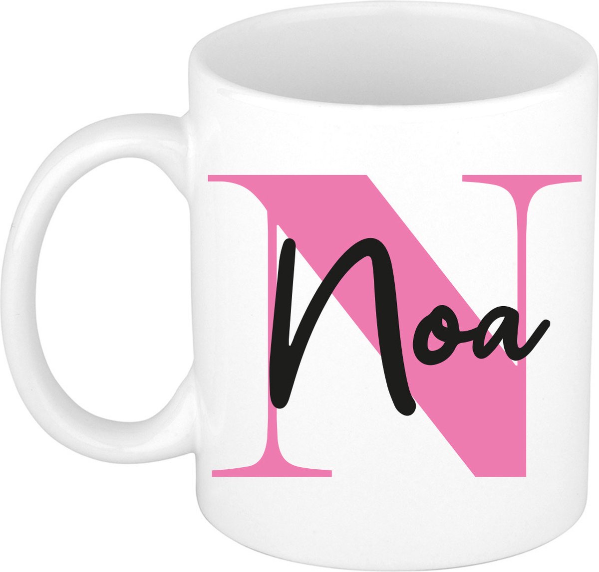 Bellatio Decorations Naam mok Noa - roze - wit - keramiek - 300 ml - cadeau beker