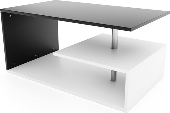 Zwarte eiken salontafel 90 x 60 x 35 cm bewerkt hout