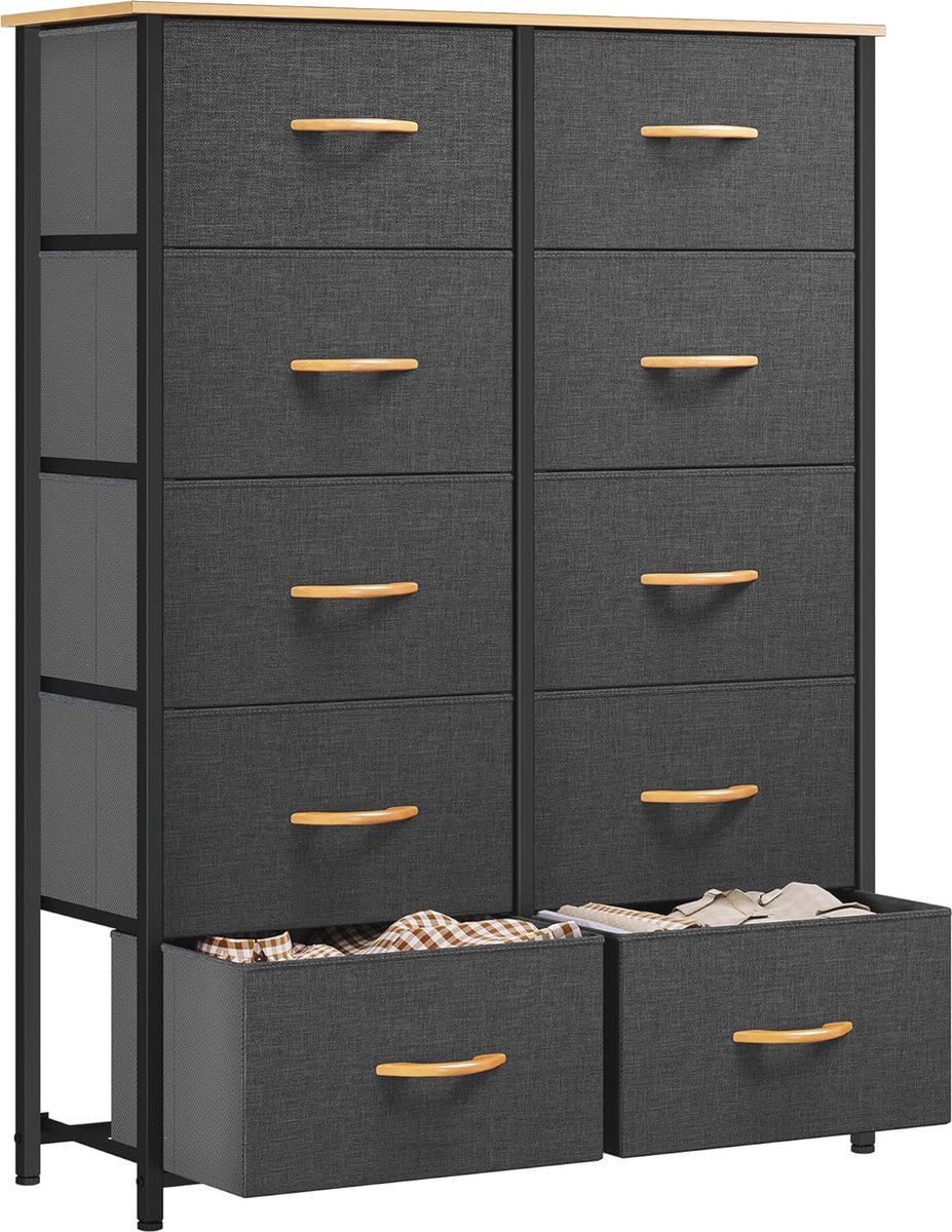 Image of 10-lade opbergkast met stoffen laden en metalen frame voor slaapkamer en woonkamer
