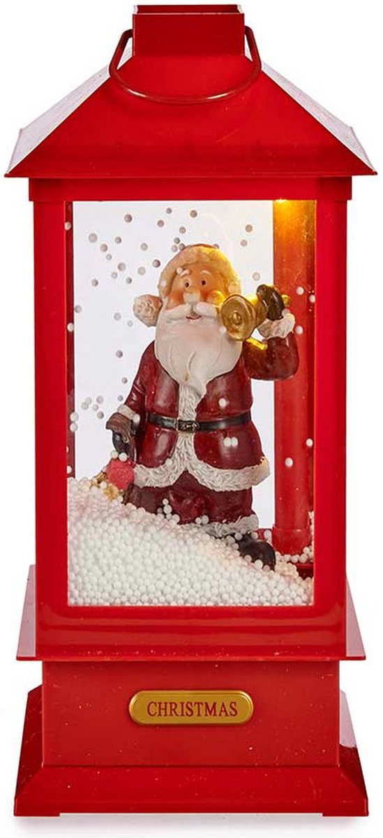 Krist+ Snowglobe lantaarn - kerstman en sneeuwpop - rood - 33 cm - verlichting en muziek