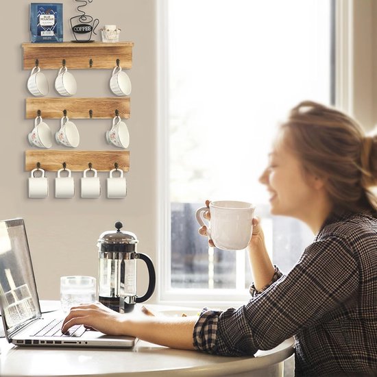 Gebiuhoo Arbre à Tasses En Bois Massif Avec 6 Crochets Amovibles – Porte-Mugs Et Bretzels, Support Élégant Pour Cuisine Et Comptoir