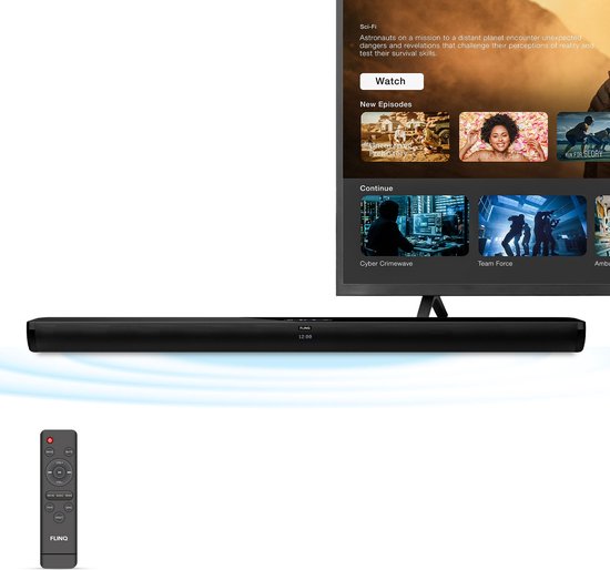 FlinQ Bluetooth Soundbar met ingebouwde Subwoofer - Soundbars voor tv - alles in één - 3D surround sound - Met afstandsbediening - Film/Muziek/Nieuws mode - Zwart