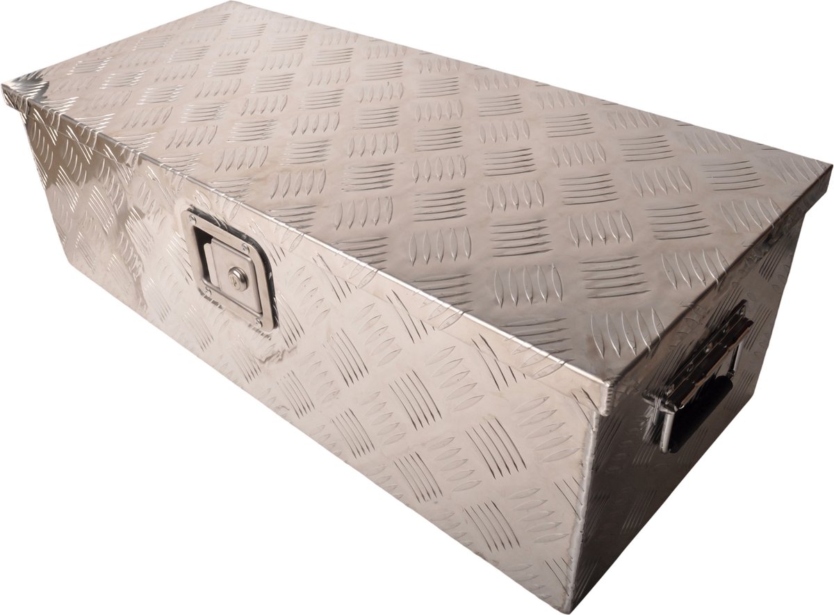 Aluminium traanplaat disselkist/gereedschapkist/disselbak 765x330x245 mm - inbouwslot - 1,3 mm dikte