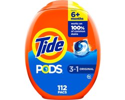 Tide PODS Wasmiddel Caps, Original Scent, 112 Stuks – Krachtige 3-in-1 Reiniging voor Diepe Schoonmaak, Geschikt voor HE & Standaard Wasmachines