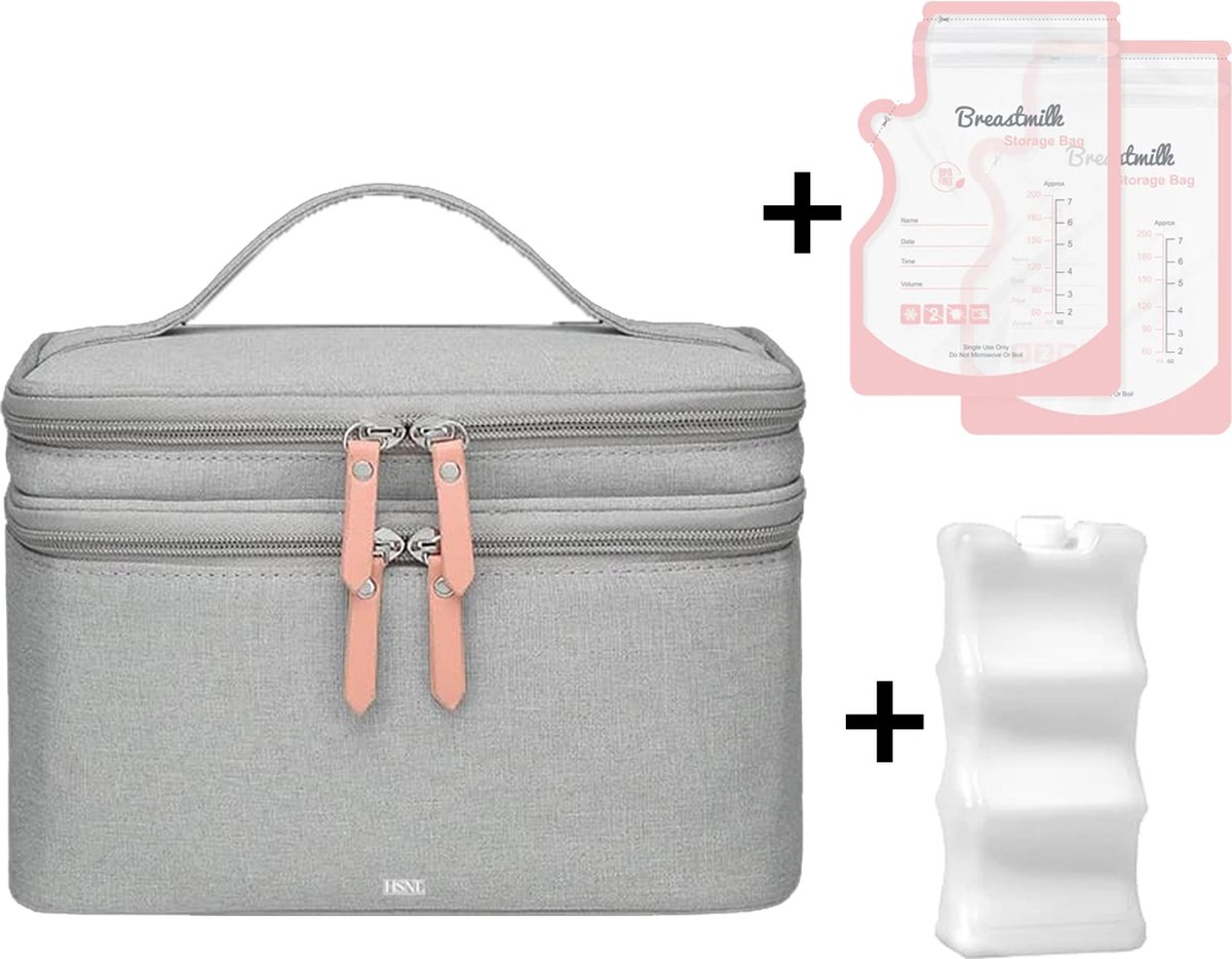 Goedkoopste HSNL® Luxe Kolftas - Kolftas Borstvoeding - Koeltas - Moedermelk Bewaarzakjes - Inclusief Koelelement - Kraamcadeau - Grijs