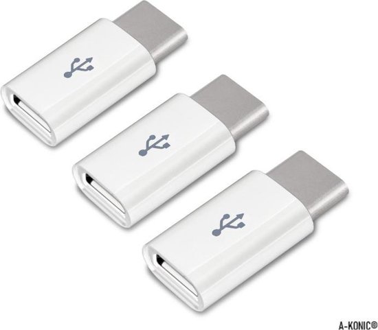A-Konic ©- Set van 3 verloop adapter MICRO USB-adapter naar USB-C | Opzetstuk | Micro-USB to USB C Converter | Wit