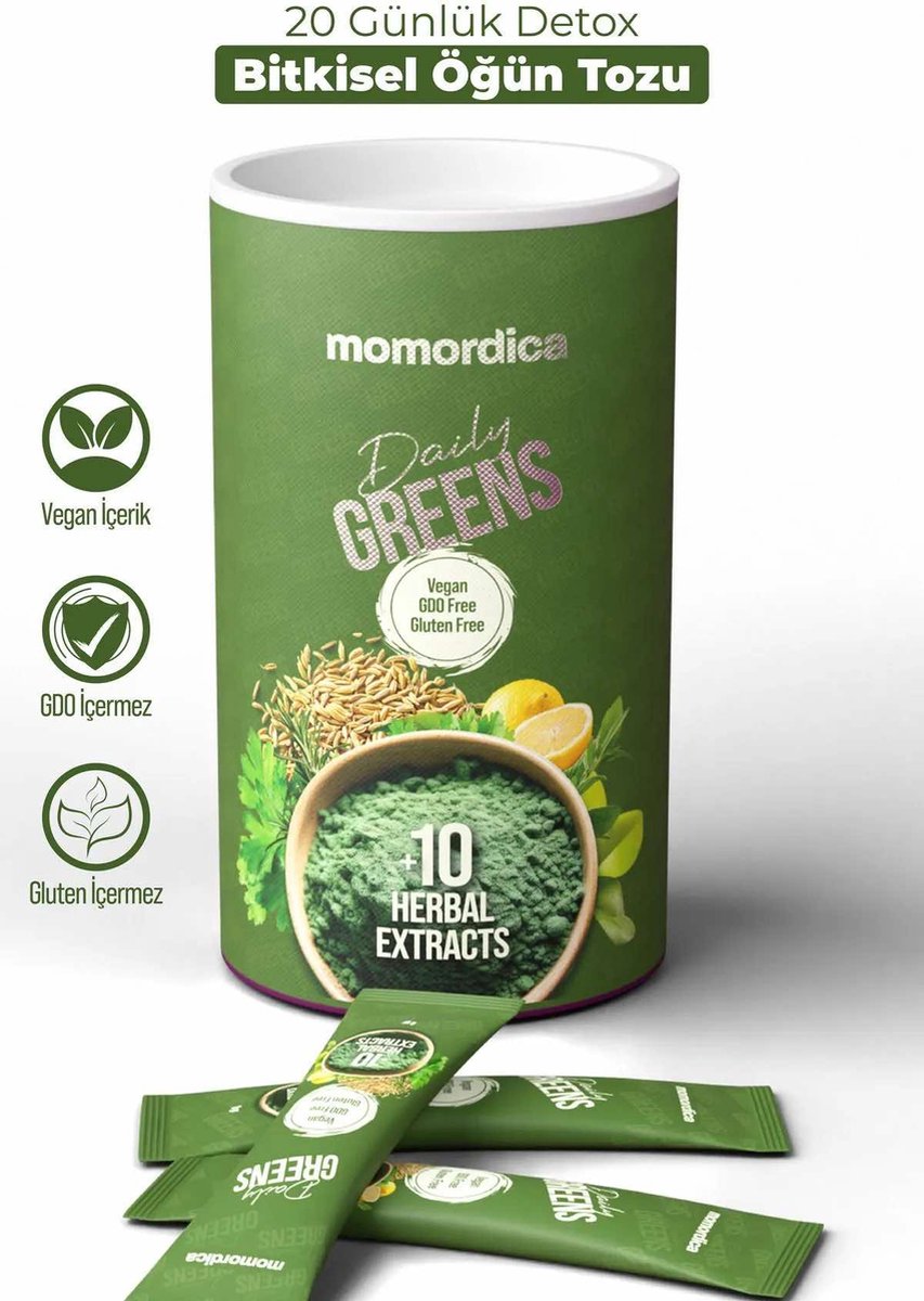 Goedkoopste MOMORDICA Detox Mix Daily Greens 20 dagelijkse maaltijdpoeder met 11 Veganistische kruiden Groene thee peterseliepoeder rozemarijn kweepeerbladpoeder citroen venkel hongerkruid kamille anijs koriander natuurlijke abrikozensmaak groene appelsmaak