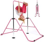 Rekstok voor Kinderen - Duikelrek voor Thuis - Turnen - Gymnastiek - Opvouwbaar - Binnen en Buiten - In Hoogte Verstelbaar - Jongens en meisjes - Roze