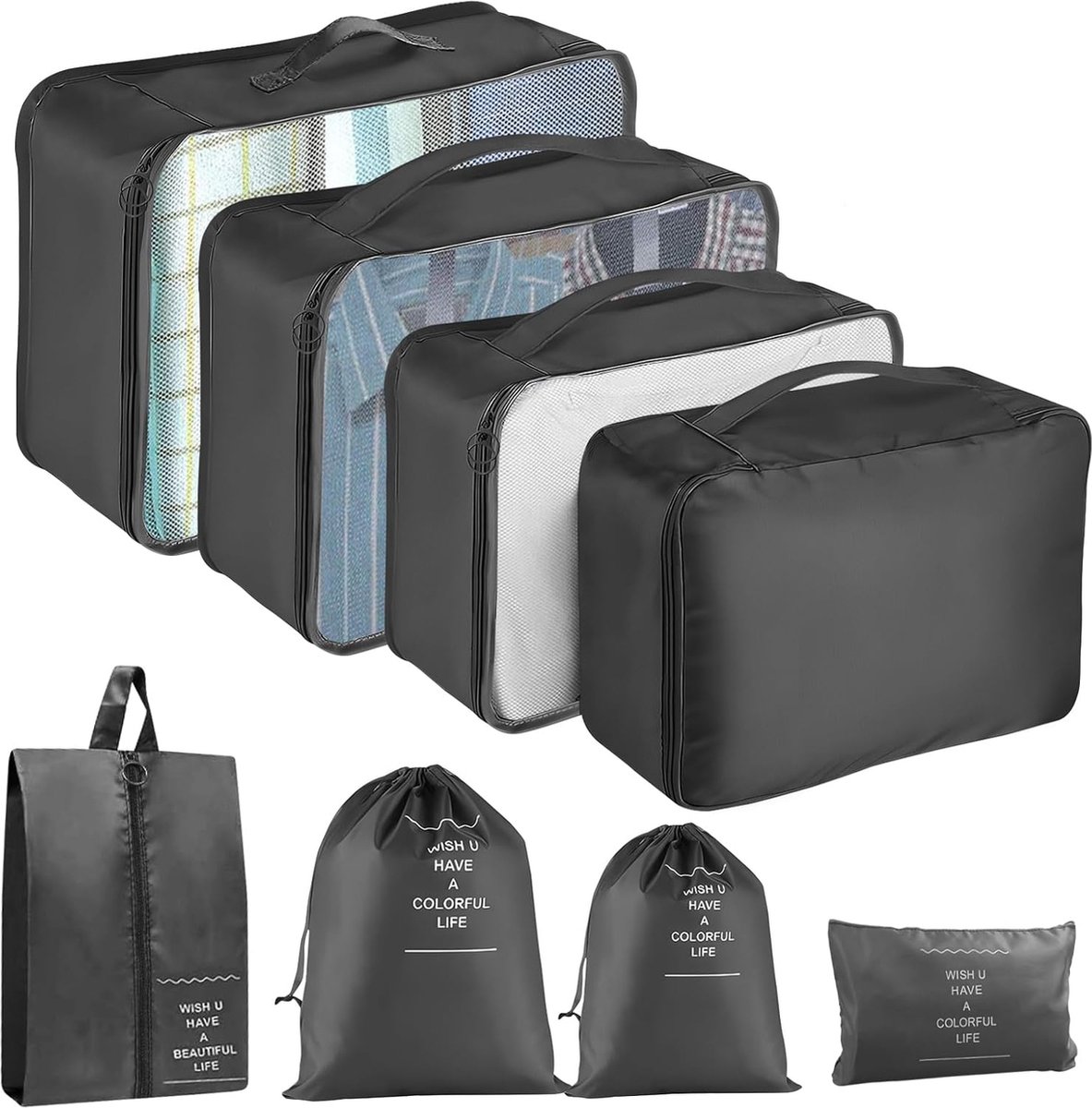 JGS ® Efficiënte Reisset Met 8-delige Organizer Set Voor Koffers en Rugzakken